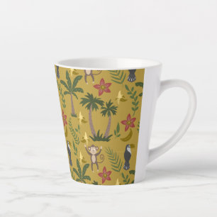 Caneca De Café Latte Animais tropicais, macaco-padrão sem costura
