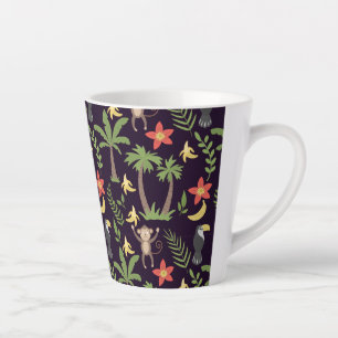 Caneca De Café Latte Animais tropicais, sem descontinuidades, macacos e