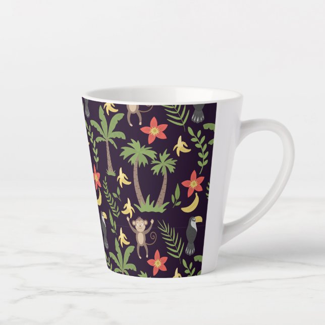 Caneca De Café Latte Animais tropicais, sem descontinuidades, macacos e (Direita)