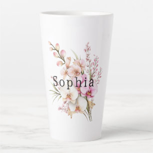 Caneca De Café Latte Aniversário das Flores de Orquídea Branca Tropicai