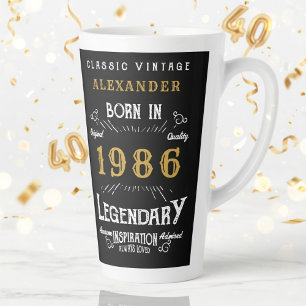 Caneca De Café Latte Aniversário de 40 anos 1986 Lendário Retro