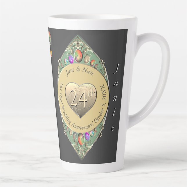 Caneca De Café Latte Aniversário de Casamento de 24ª OpalTowel (Direita)