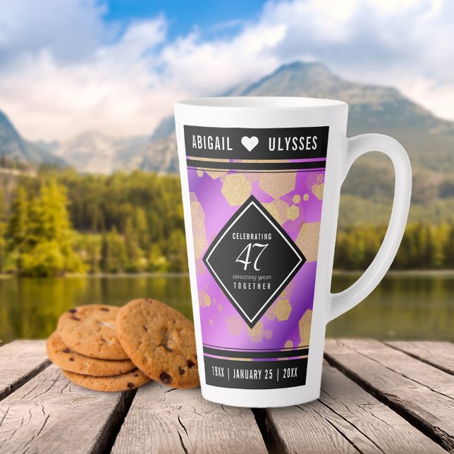 Caneca De Café Latte Aniversário de Casamento de Ametist em 47° anivers (Elegant 47th Amethyst Wedding Anniversary Tall Latte Mug Cover Photo.)