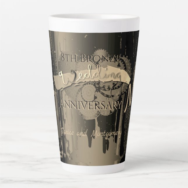 Caneca De Café Latte Aniversário de Casamento de Bronze da Sra. (Frente)