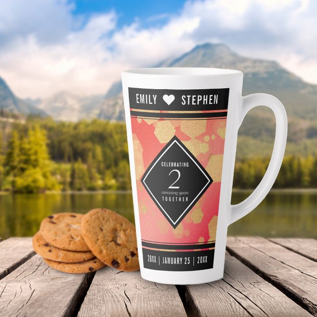 Caneca De Café Latte Aniversário de Casamento de Garnet do segundo Eleg (Elegant 2nd Garnet Wedding Anniversary Tall Latte Mug Cover Photo.)