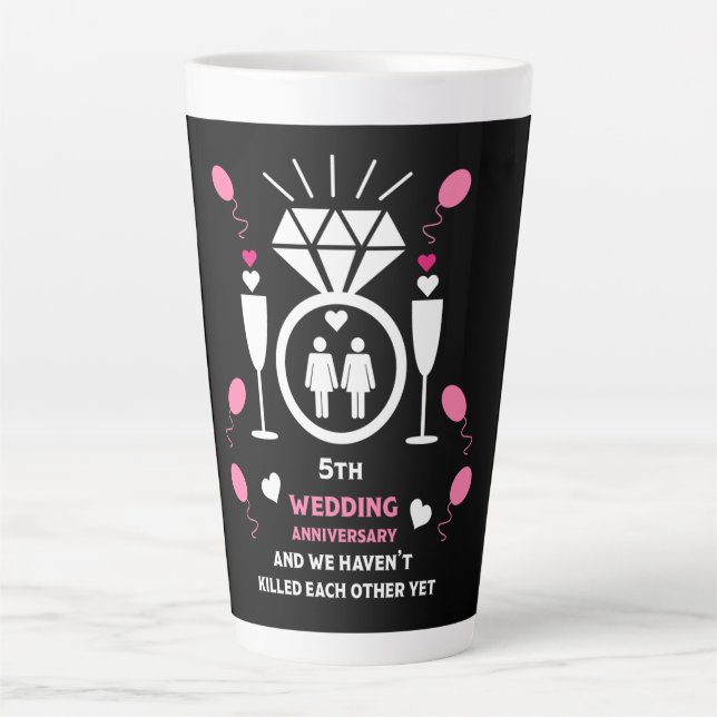 Caneca De Café Latte Aniversário de Casamento de gay Mulheres 5 (Frente)
