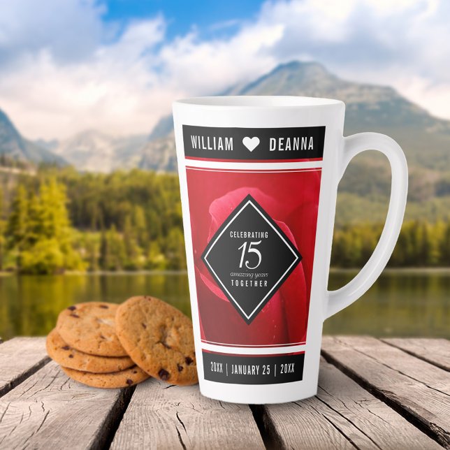 Caneca De Café Latte Aniversário de Casamento de Rosa de Elegante (Criador carregado)