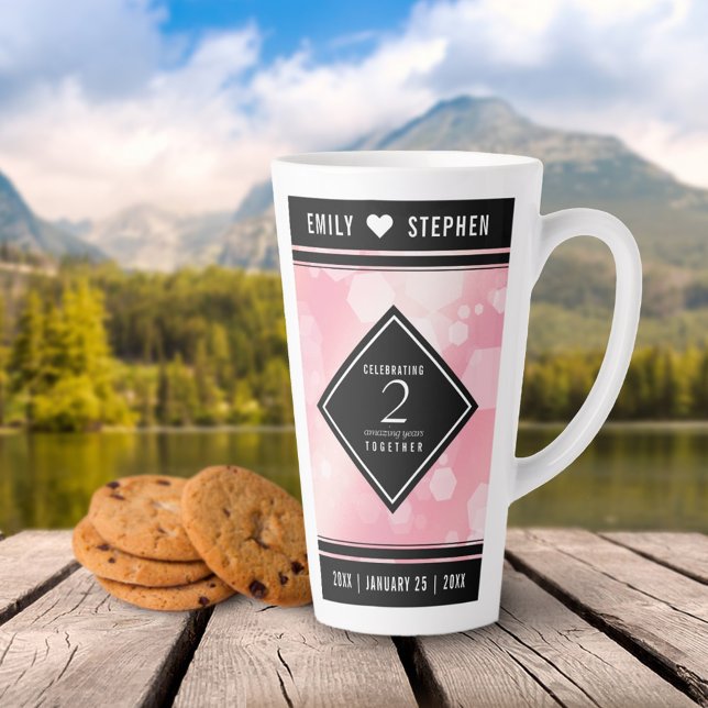 Caneca De Café Latte Aniversário de Casamento do Rosa Quartz Elegante L (Criador carregado)