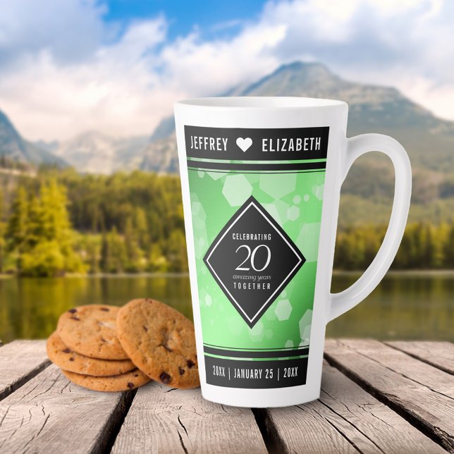 Caneca De Café Latte Aniversário de Casamento Elegante 20 Emerald (Criador carregado)