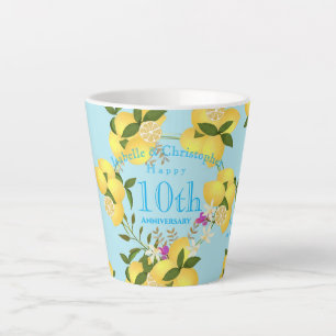 Caneca De Café Latte Aniversário de Casamento Lemon Squeeze Azul