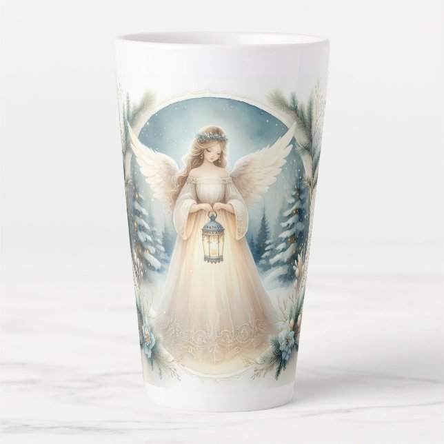 Caneca De Café Latte Anjo Celestial de Inverno Lanterna da Esperança (Frente)
