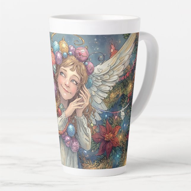 Caneca De Café Latte Anjo de Natal  (Ângulo direito)