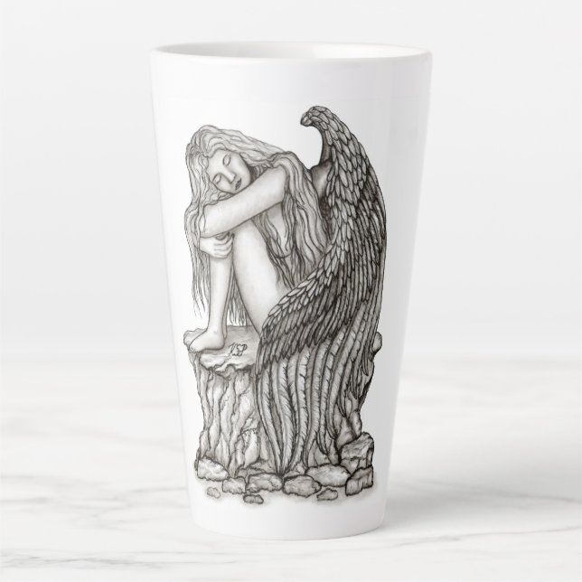 Caneca De Café Latte Anjo dormindo na pedra (Frente)