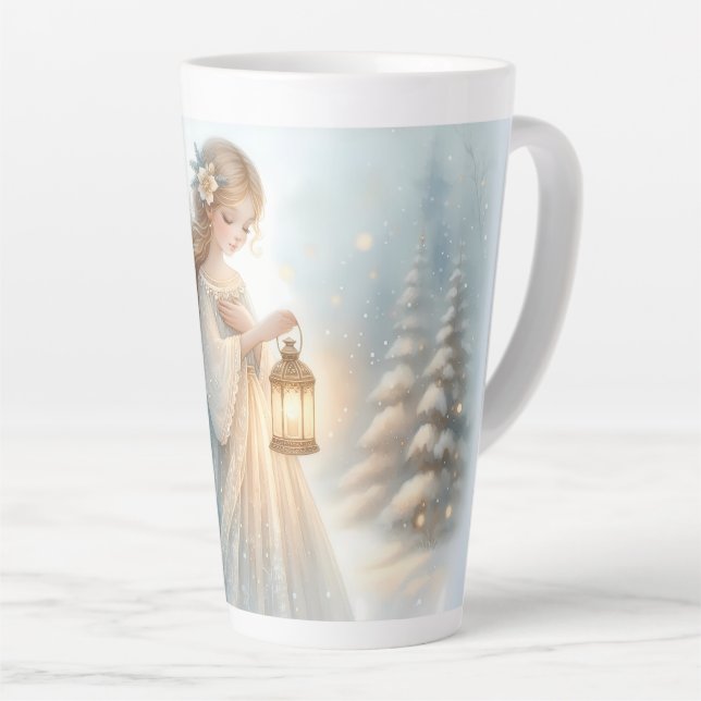 Caneca De Café Latte Anjo Lanterna Celestial de Inverno de Conforto (Ângulo direito)