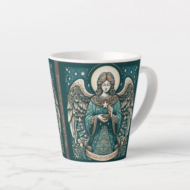 Caneca De Café Latte Anjo Lindo Sob as estrelas (Ângulo direito)