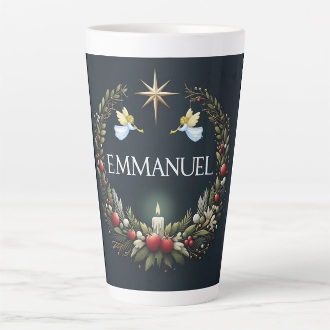 Caneca De Café Latte Anjos de Natal Emmanuel (Frente)