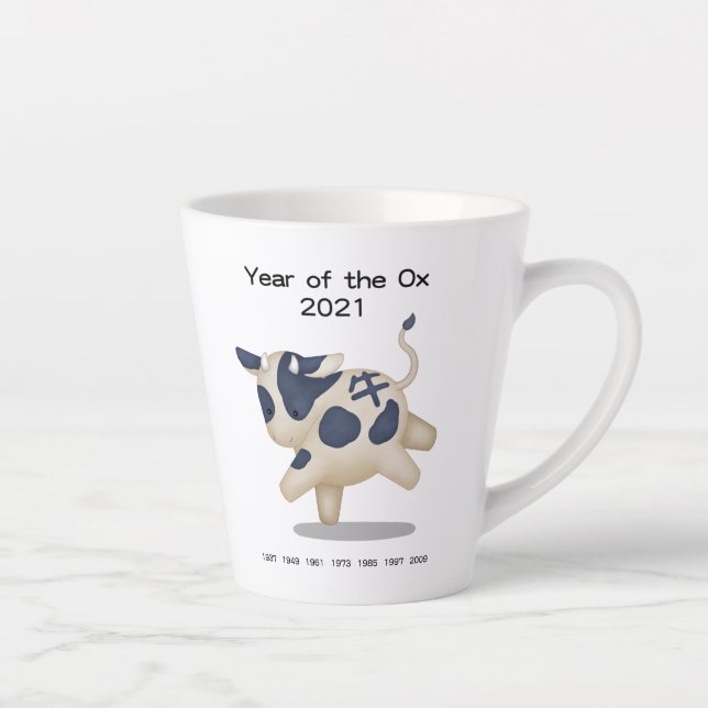 Caneca De Café Latte Ano do Ox Cute Zodiac Animal 2021 (Direita)