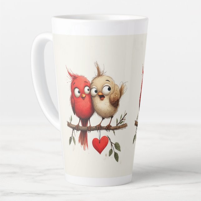 Caneca De Café Latte Ano Novo, Amor, Pássaros (Ângulo esquerdo)