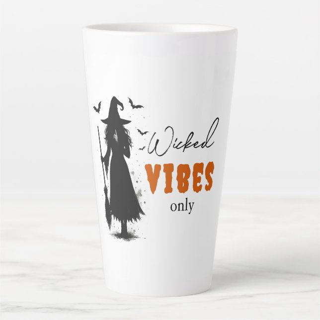 Caneca De Café Latte "Apenas Víblias Malvadas" - Bruxa Negra Halloween  (Frente)