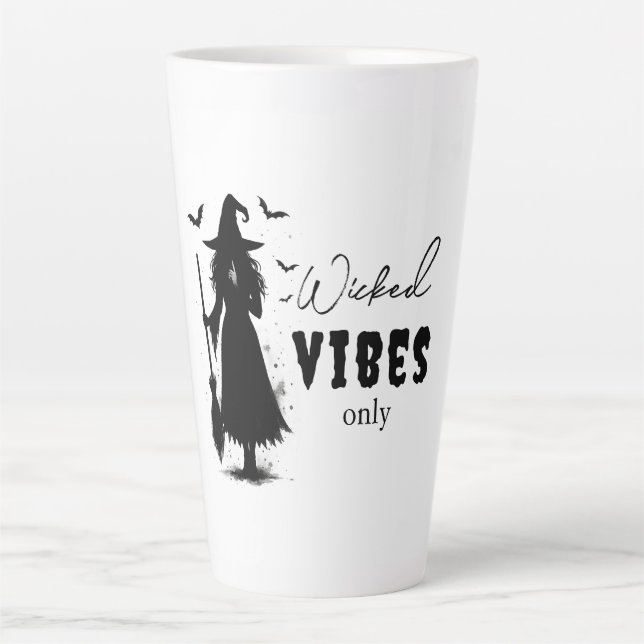 Caneca De Café Latte "Apenas Víblias Malvadas" - Bruxa Negra Halloween  (Frente)