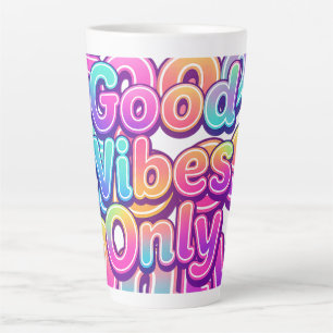 Caneca De Café Latte Apenas Vibrações Positivas Tipografia Colorida Pre