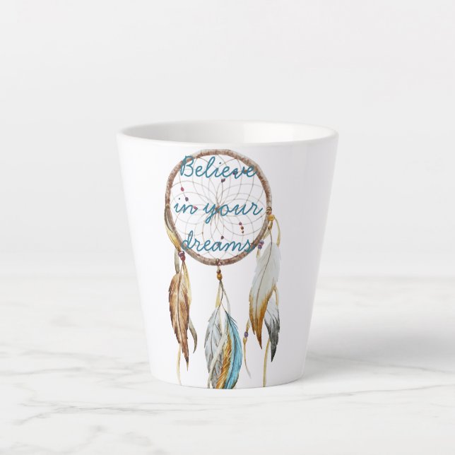 Caneca De Café Latte Apoiador de Sonhos Turquesa Marrom (Frente)