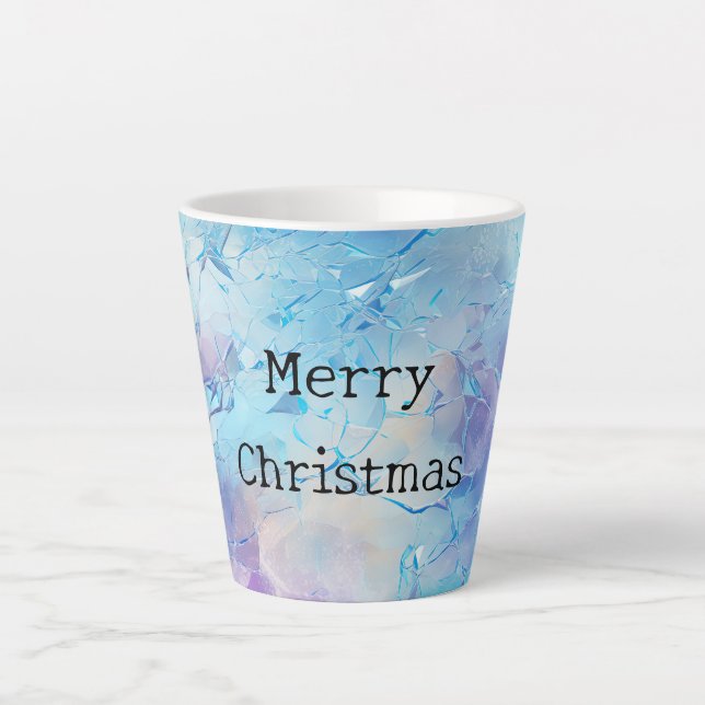 Caneca De Café Latte Aqua Azul Púrpura Gelo Natal (Frente)