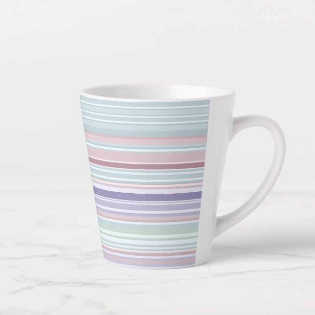 Caneca De Café Latte Aqua, Blush and Lavender Stripes (Direita)