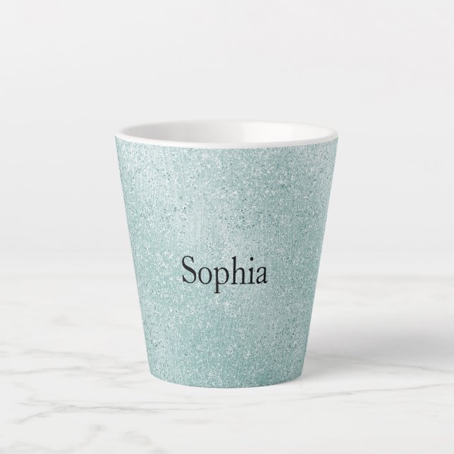 Caneca De Café Latte Aqua Glitter Ombre Christmas (Frente)