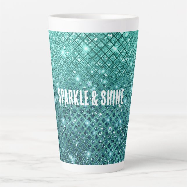 Caneca De Café Latte Aqua Green Sparkle (Frente)