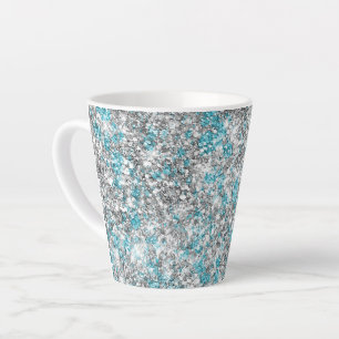 Caneca De Café Latte Aqua Silver Unicorn Glitter Sparkle Birthday