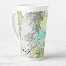 Caneca De Café Latte Aquarela Abstrato verde pastel personalizada