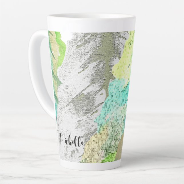 Caneca De Café Latte Aquarela Abstrato verde pastel personalizada (Ângulo esquerdo)