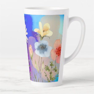 Caneca De Café Latte Aquarela Arte natural de flor selvagem