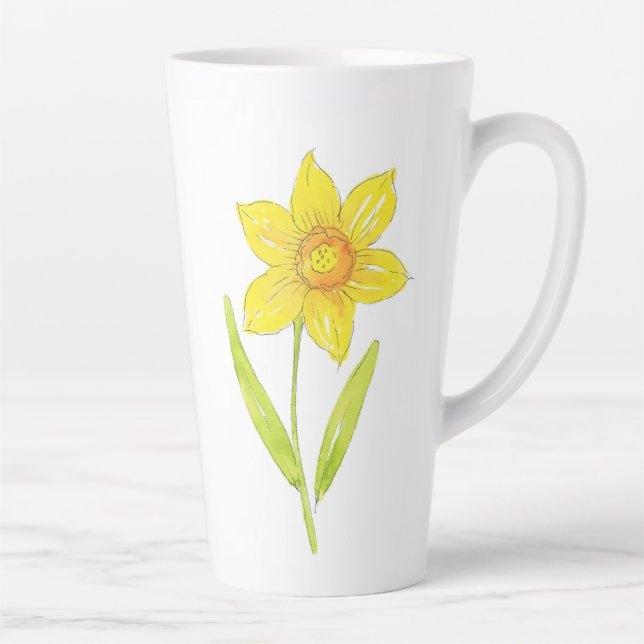 Caneca De Café Latte Aquarela Daffodil 2 (Direita)