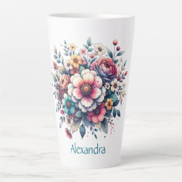 Caneca De Café Latte Aquarela do Buquê de flores personalizada