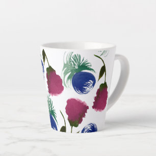 Caneca De Café Latte Aquarela Florais Azul Borgonha Cintura Verde