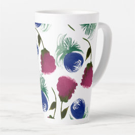 Caneca De Café Latte Aquarela Floral Azul Borgonha Cintura Verde