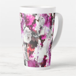 Caneca De Café Latte Aquarela Floral - Design abstrato rosa e branco
