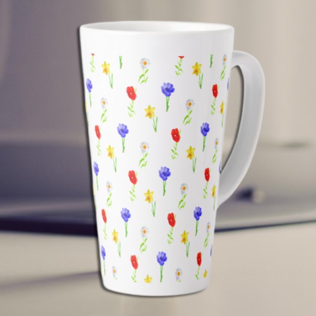 Caneca De Café Latte Aquarela Flores (Criador carregado)
