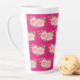 Caneca De Café Latte Aquarela Flórida Rosa Moderna