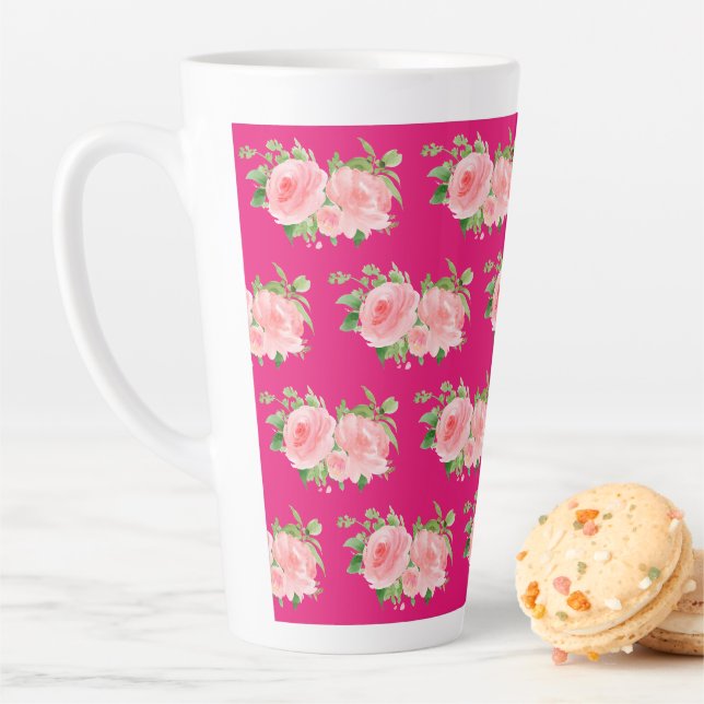 Caneca De Café Latte Aquarela Flórida Rosa Moderna (In Situ)