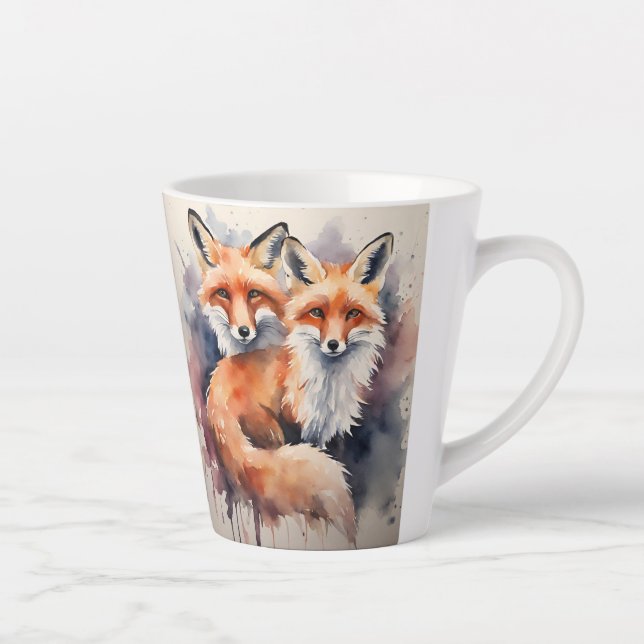 Caneca De Café Latte Aquarela Fox Duo (Direita)
