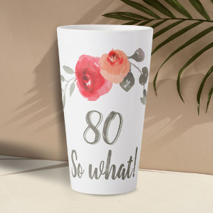 Caneca De Café Latte Aquarela Inspiradora para 80º Aniversário Floral