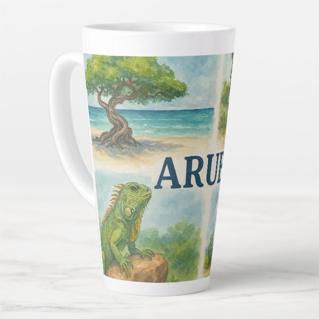 Caneca De Café Latte Aquarela multivisual de Aruba (Ângulo esquerdo)