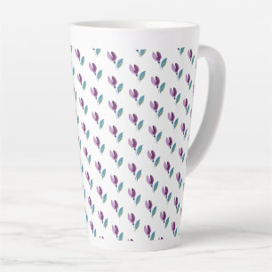 Caneca De Café Latte Aquarela Pintada à Mão Floral Verde Roxo