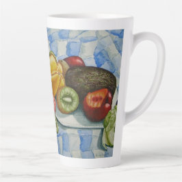 Caneca De Café Latte aquarela, pintura vitalícia de frutas exóticas