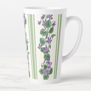 Caneca De Café Latte Aquarela violetas e listras