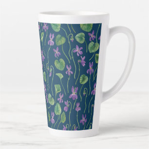 Caneca De Café Latte Aquarela violetas em azul