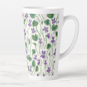 Caneca De Café Latte Aquarela violetas em branco fosco
